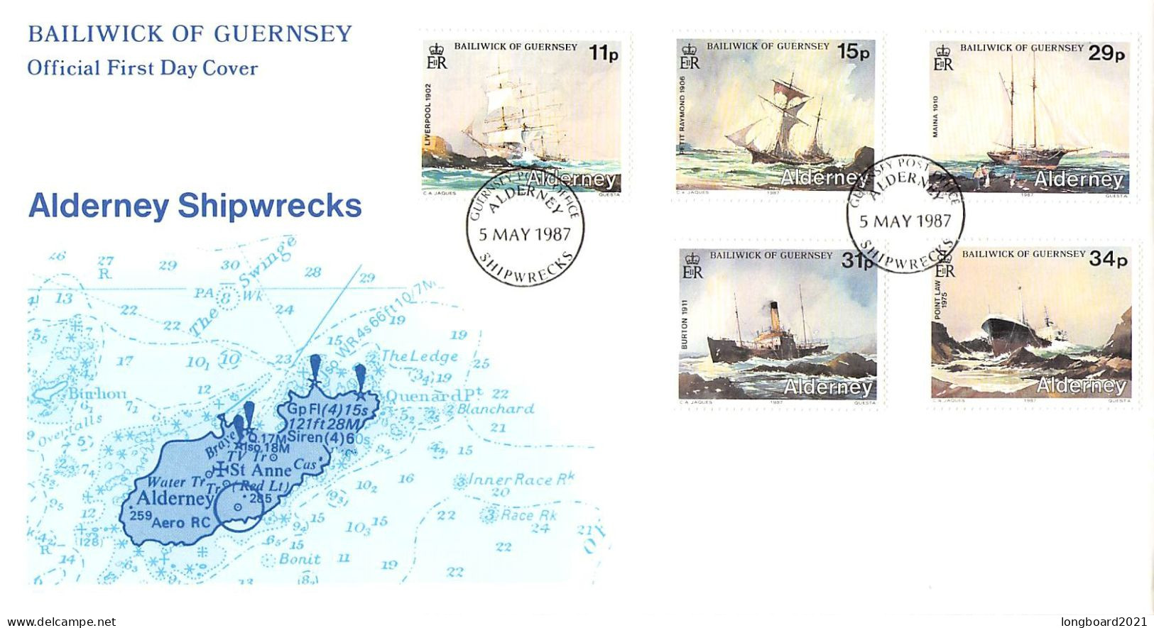 ALDERNEY - FDC WWF 1987 - SHIPWRECKS / 4165 - Alderney