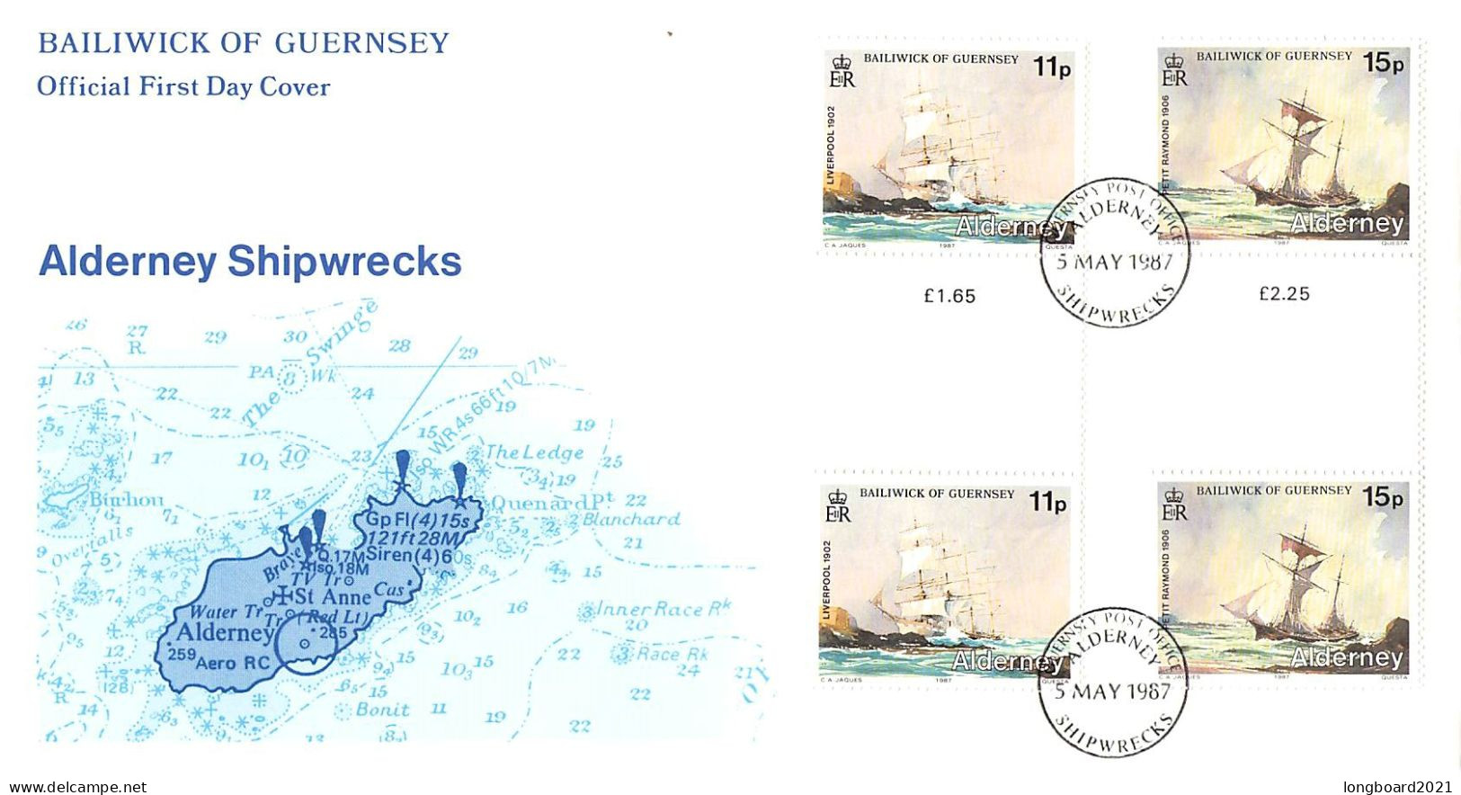 ALDERNEY - FDC WWF 1987 - SHIPWRECKS / 4165 - Alderney