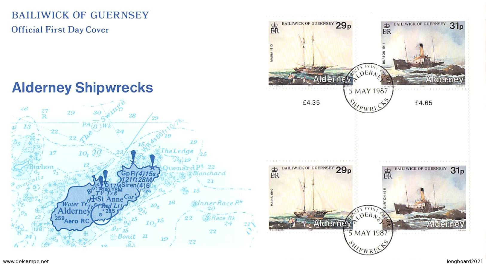 ALDERNEY - FDC WWF 1987 - SHIPWRECKS / 4165 - Alderney