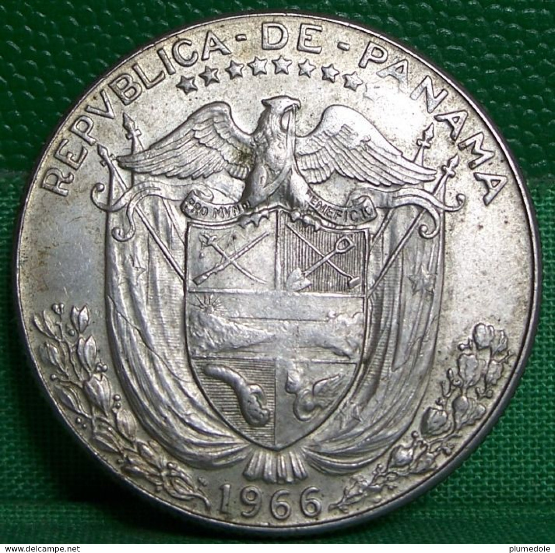 MONNAIE PANAMA 1/2 Balboa 1966 , ARGENT , Armes Nationales / Vasco Nunez  , MEDIO BALBOA Silver Coin - Panama