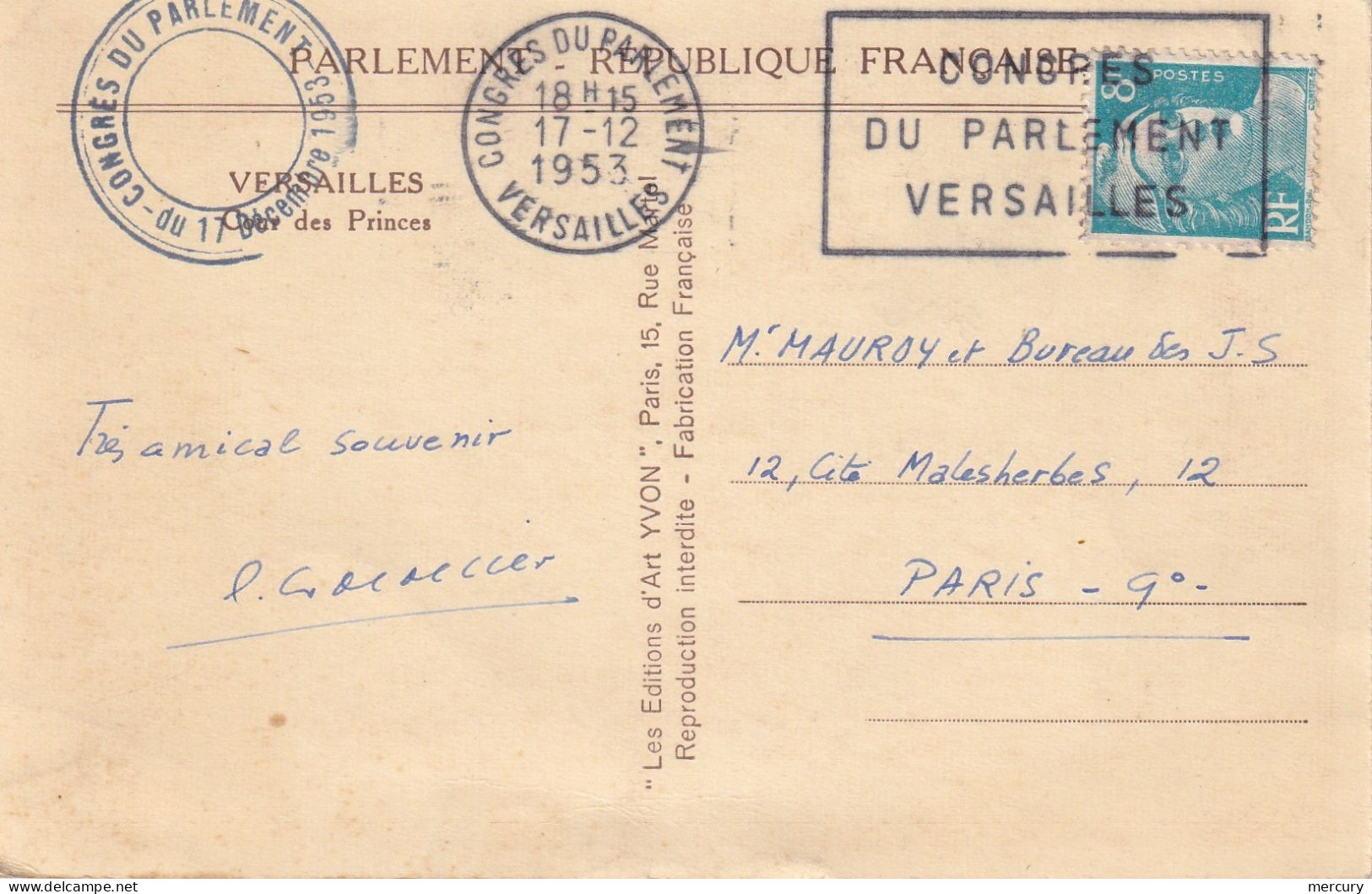 FRANCE - Congrès Du Parlement Adressé à Pierre MAUROY - Lettres & Documents