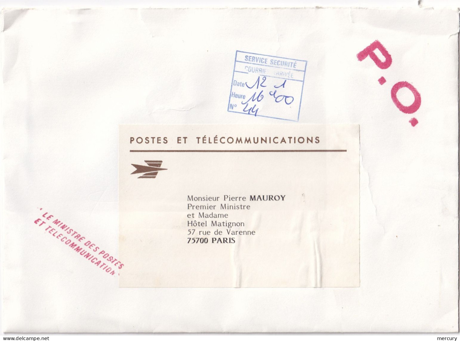 FRANCE - Gravure De Coffin Adressée Par Le Ministre Des Postes à Pierre MAUROY  - 3 Scans - Briefe U. Dokumente