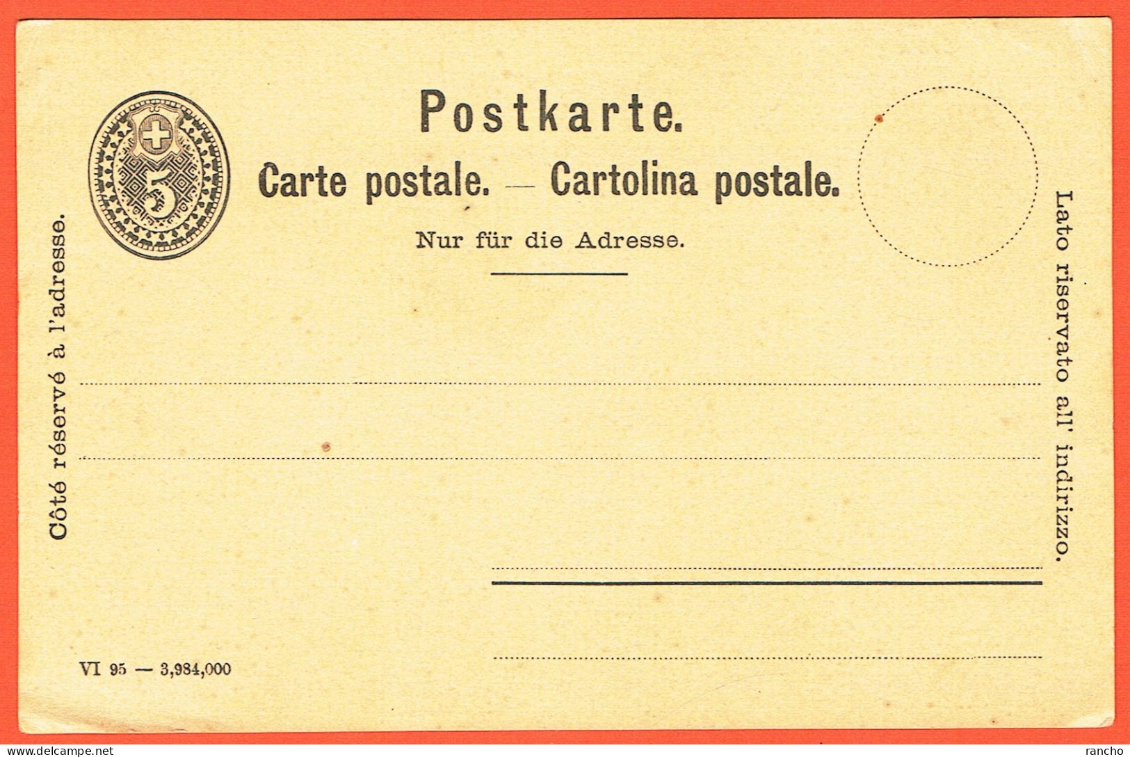 ** SUISSE . CARTE POSTALE . NEUF . 1895 . 5Cts NOIR . ** - Entiers Postaux