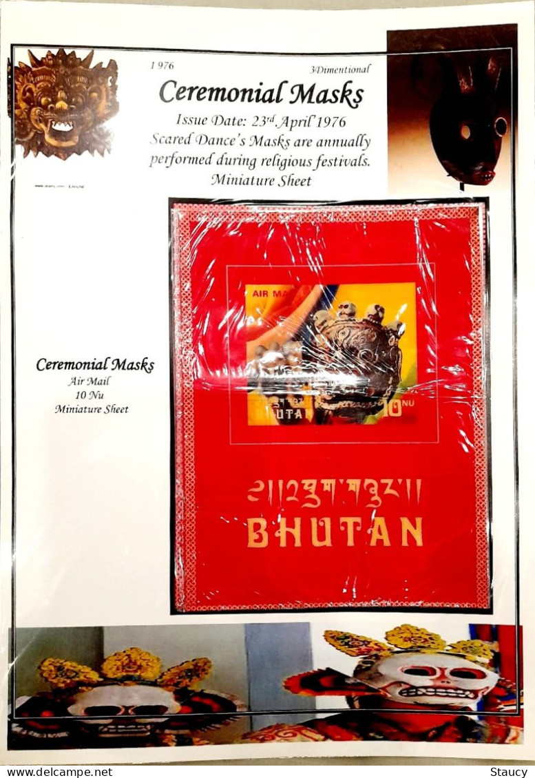 BHUTAN 1976 COLLECTION Of 3d MASKS Official Brochure + 12v SET+2 Souvenir Sheets + 2 Official FDC'S + 8 +2 SS Reg Covers - Costumes