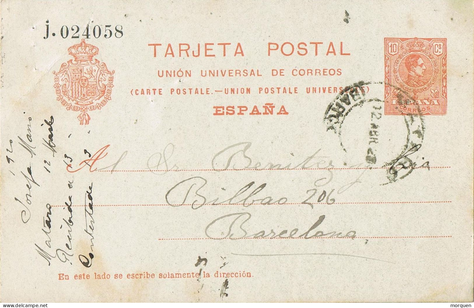 53503. Entero Postal MATARÓ (Barcelona) 1920. Alfonso XIII Medallon - 1850-1931
