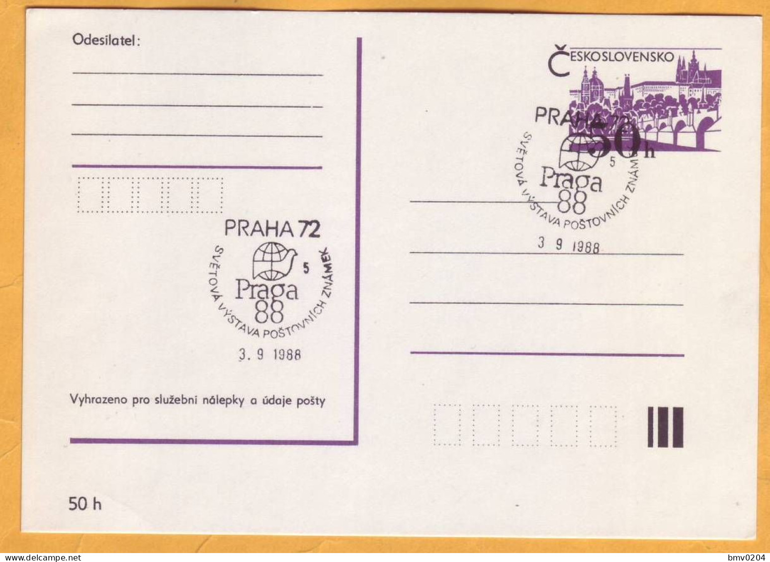 1988 Czechoslovakia Balloon Mail, Special Cancellation. Philatelic Exhibition "PRAGUE-88" - Briefe U. Dokumente