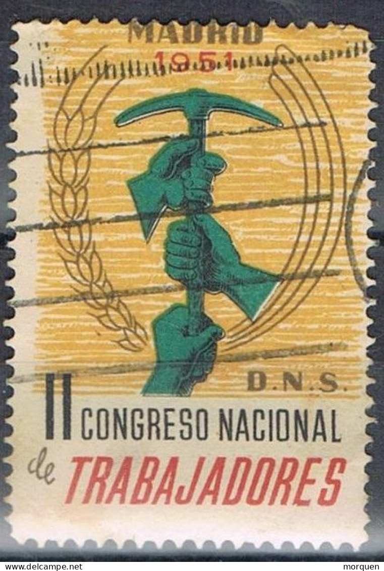 Sello MADRID, II Congreso Nacional Trabajadores 1951, Post Guerra Civil. D.N.S. Sindicato º - Spanish Civil War Labels