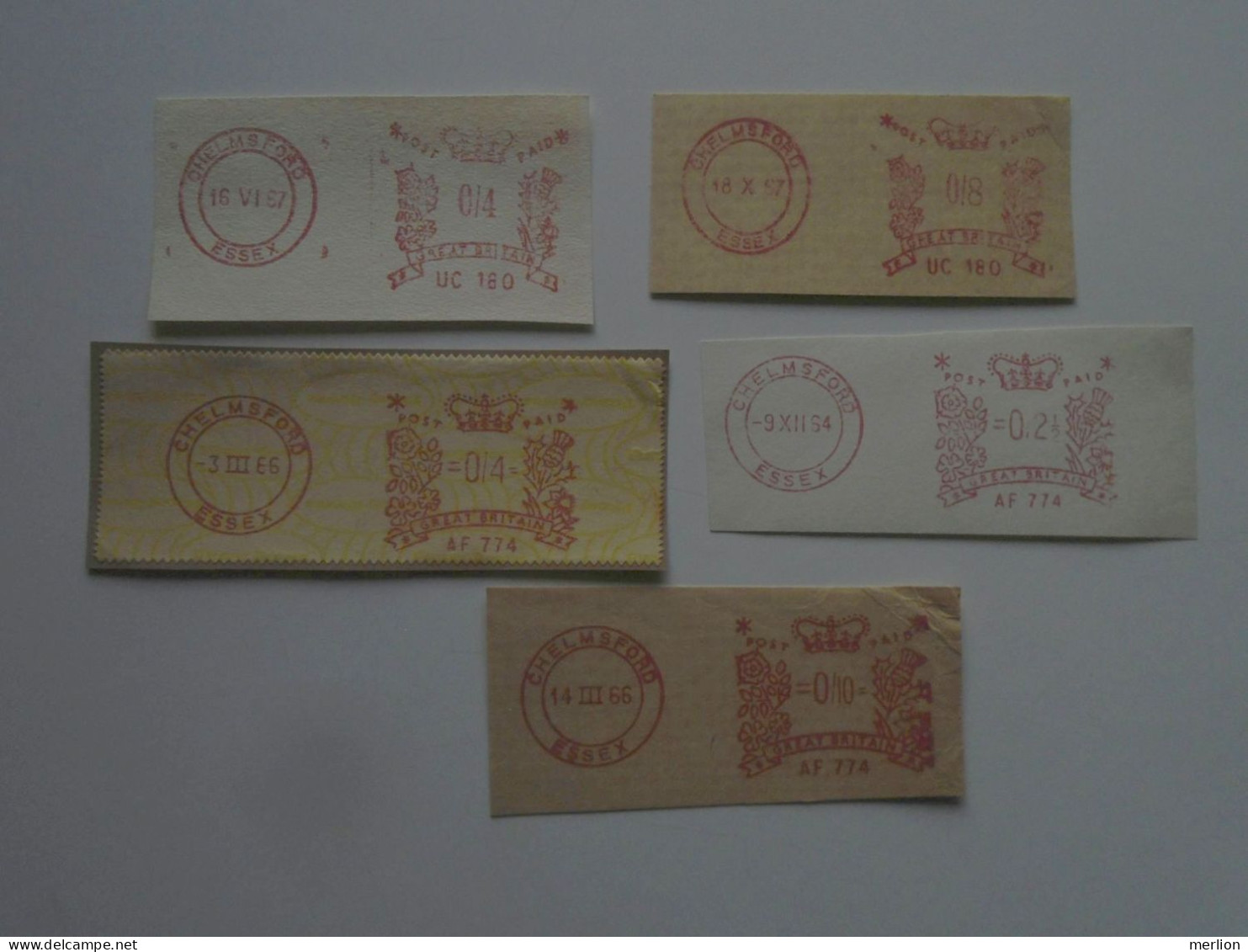 D200499  Red  Meter Stamp  Cut -EMA - Freistempel- UK - CHELMSFORD   1960's Lot Of 5 Pcs - Macchine Per Obliterare (EMA)