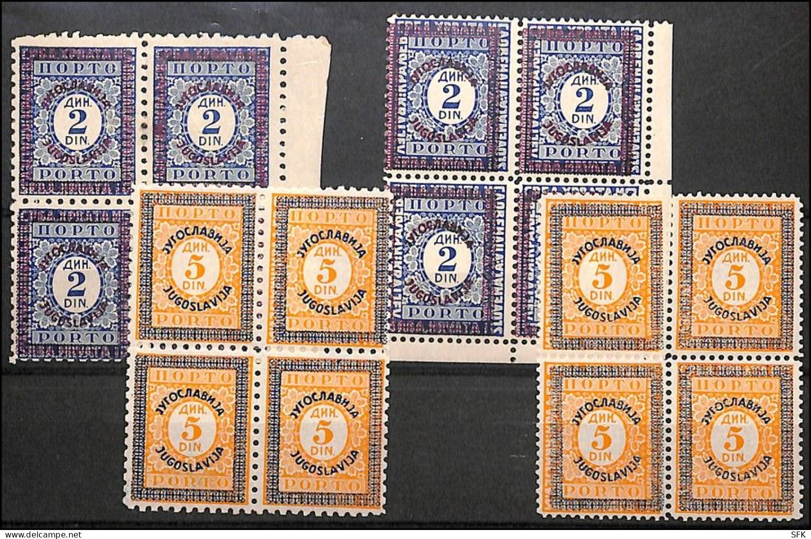 1933 Blocks Of Four , 2din & 5din Values In 2 Different Perforations.VF, MNH - Timbres-taxe