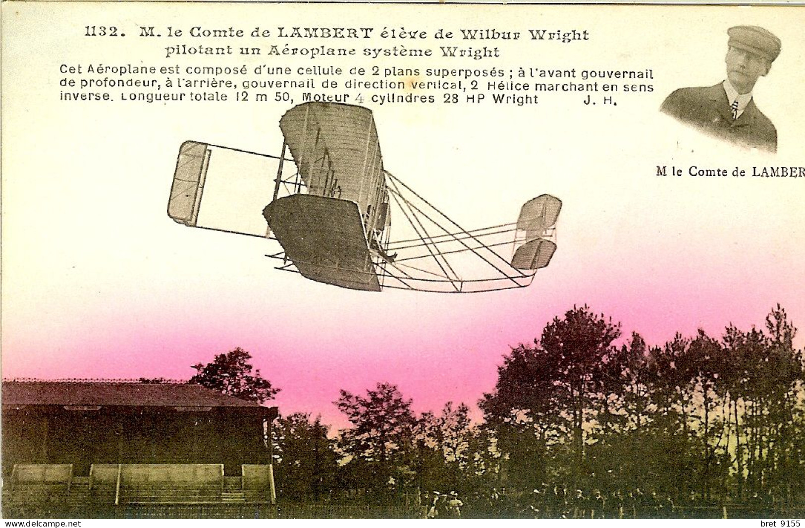 91 VIRY CHATILLON PORT AVIATION COMTE DE LAMBERT ELEVE DE WILBUR WRIGHT PILOTANT UN AEROPLANE SYSTEME WRIGHT - Viry-Châtillon