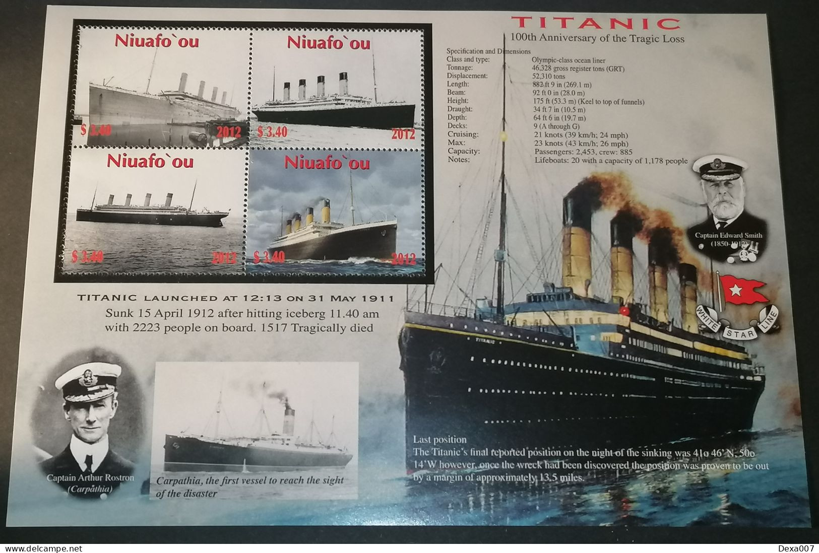 Niuafoou(Kingdom Of Tonga) 2012 The 100th Anniversary Of The Titanic Disaster Big Perforated Minisheet MNH - Tonga (1970-...)