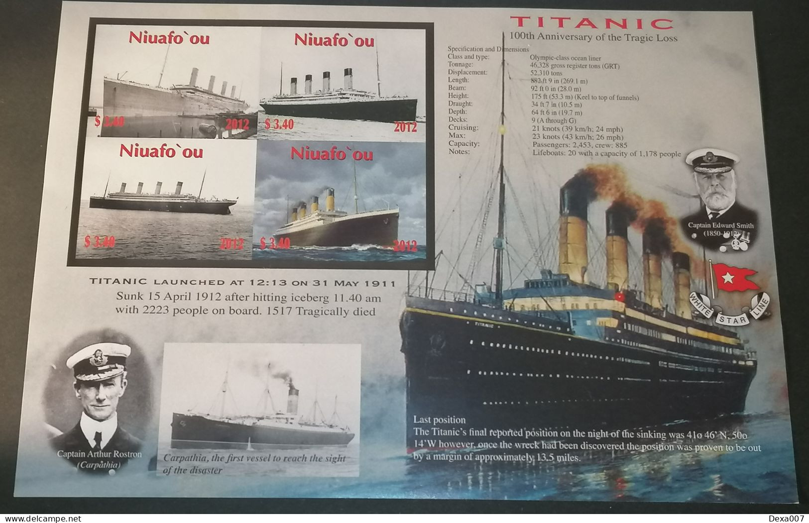 Niuafoou(Kingdom Of Tonga) 2012 The 100th Anniversary Of The Titanic Disaster Big Imperforated Minisheet MNH - Tonga (1970-...)