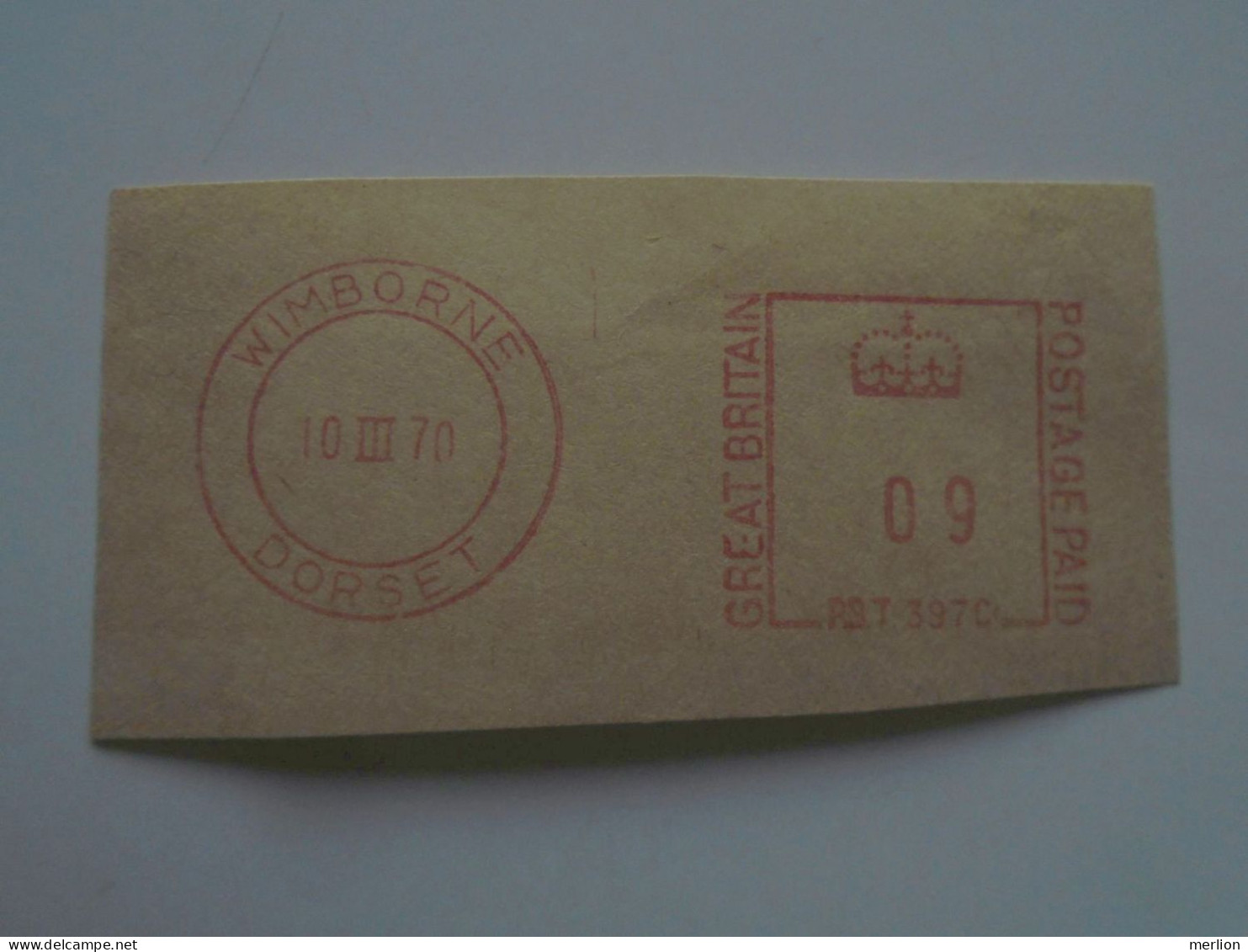 D200509   Red  Meter Stamp  Cut -EMA - Freistempel- UK -  WIMBORNE Dorset  1970 - Maschinenstempel (EMA)
