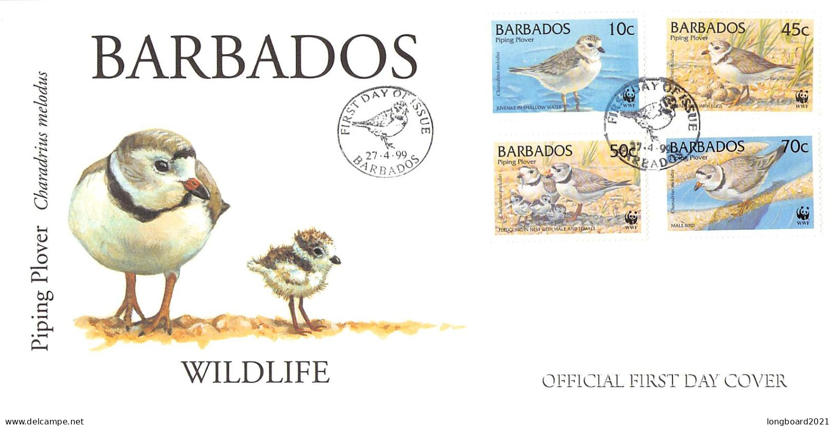 BARBADOS - FDC WWF 1999 - PIPING PLOVER / 4192 - Barbados (1966-...)