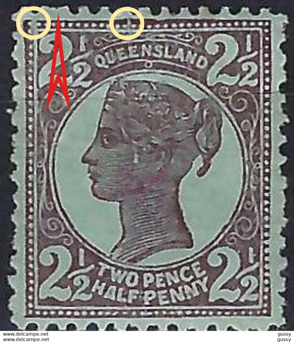 AUSTRALIE Queensland 1897: Le Y&T 81, Neuf*, 2x La Var. "trait Vertical Blanc" + Var. "dent Borgne" - Mint Stamps