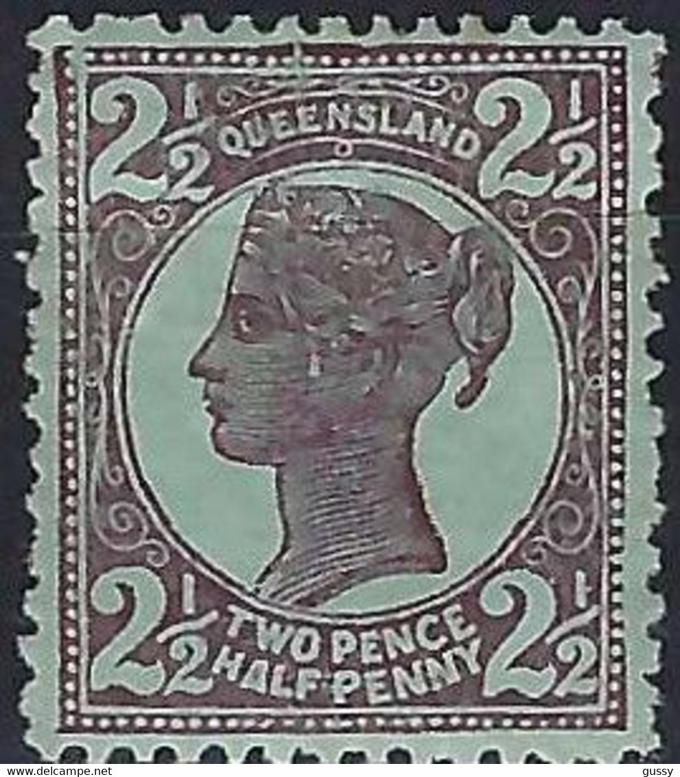 AUSTRALIE Queensland 1897: Le Y&T 81, Neuf*, 2x La Var. "trait Vertical Blanc" + Var. "dent Borgne" - Mint Stamps