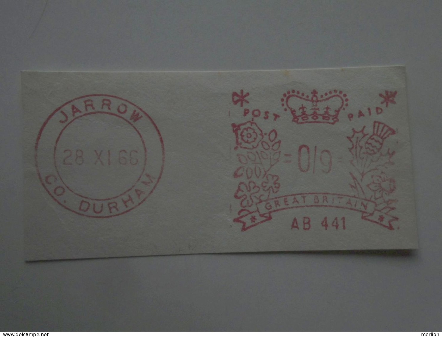 D200515   Red  Meter Stamp  Cut -EMA - Freistempel- UK - JARROW  Co. Durham  1966 - Macchine Per Obliterare (EMA)