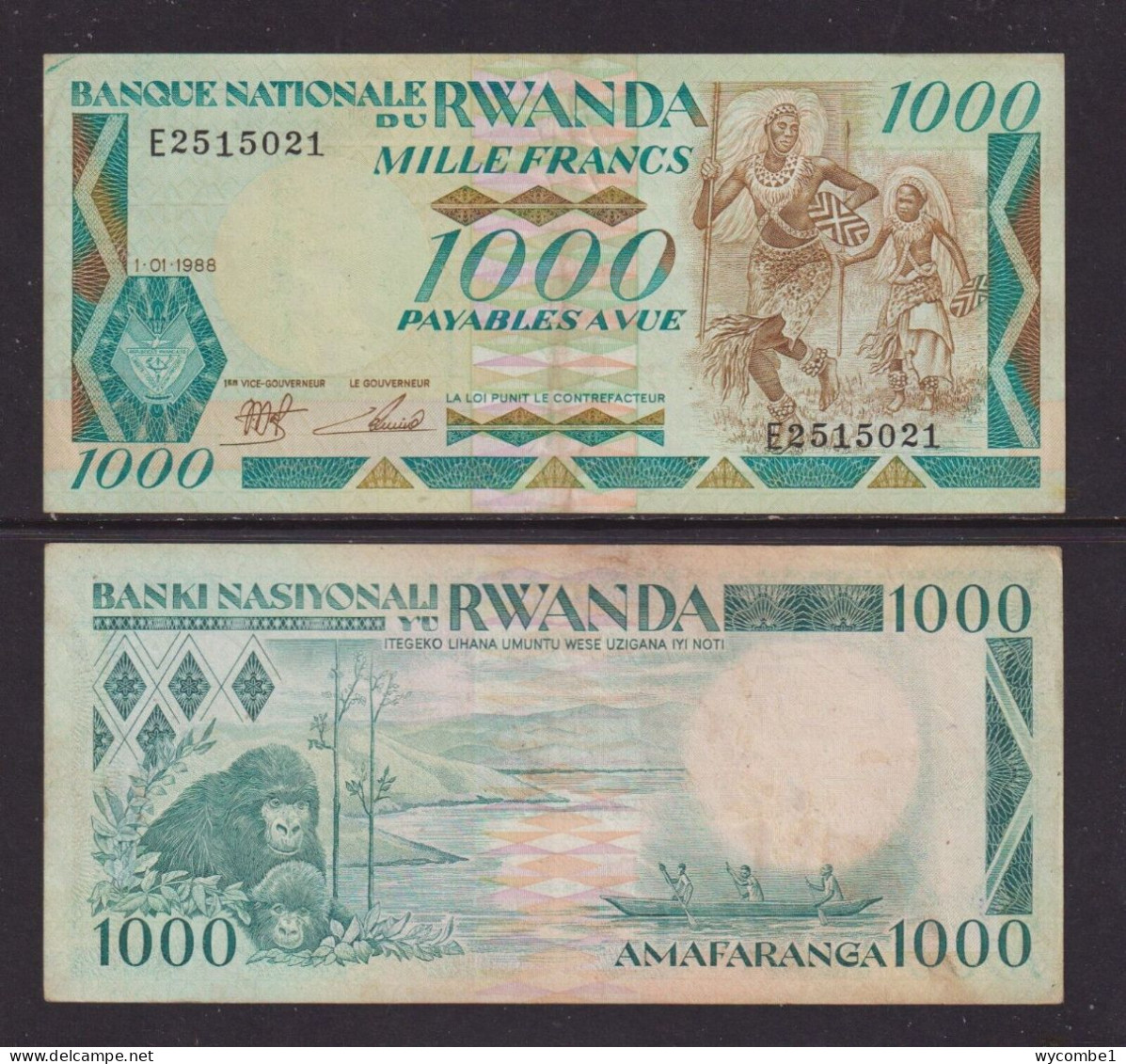 RWANDA - 1988 1000 Francs AUNC/XF Banknote - Rwanda