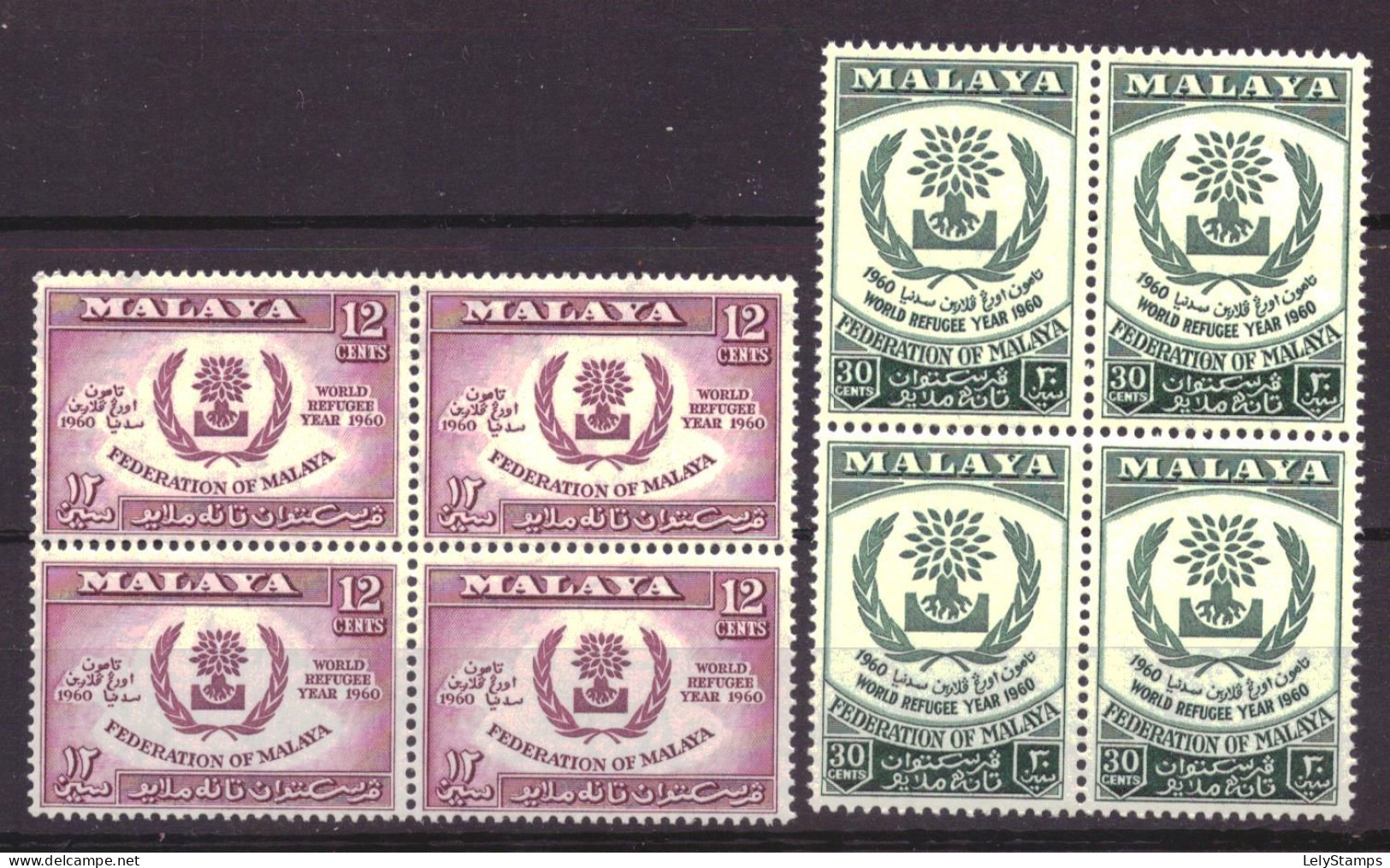 Malaya 15 & 16 MNH ** Block Of 4 Refugees (1960) - Federated Malay States