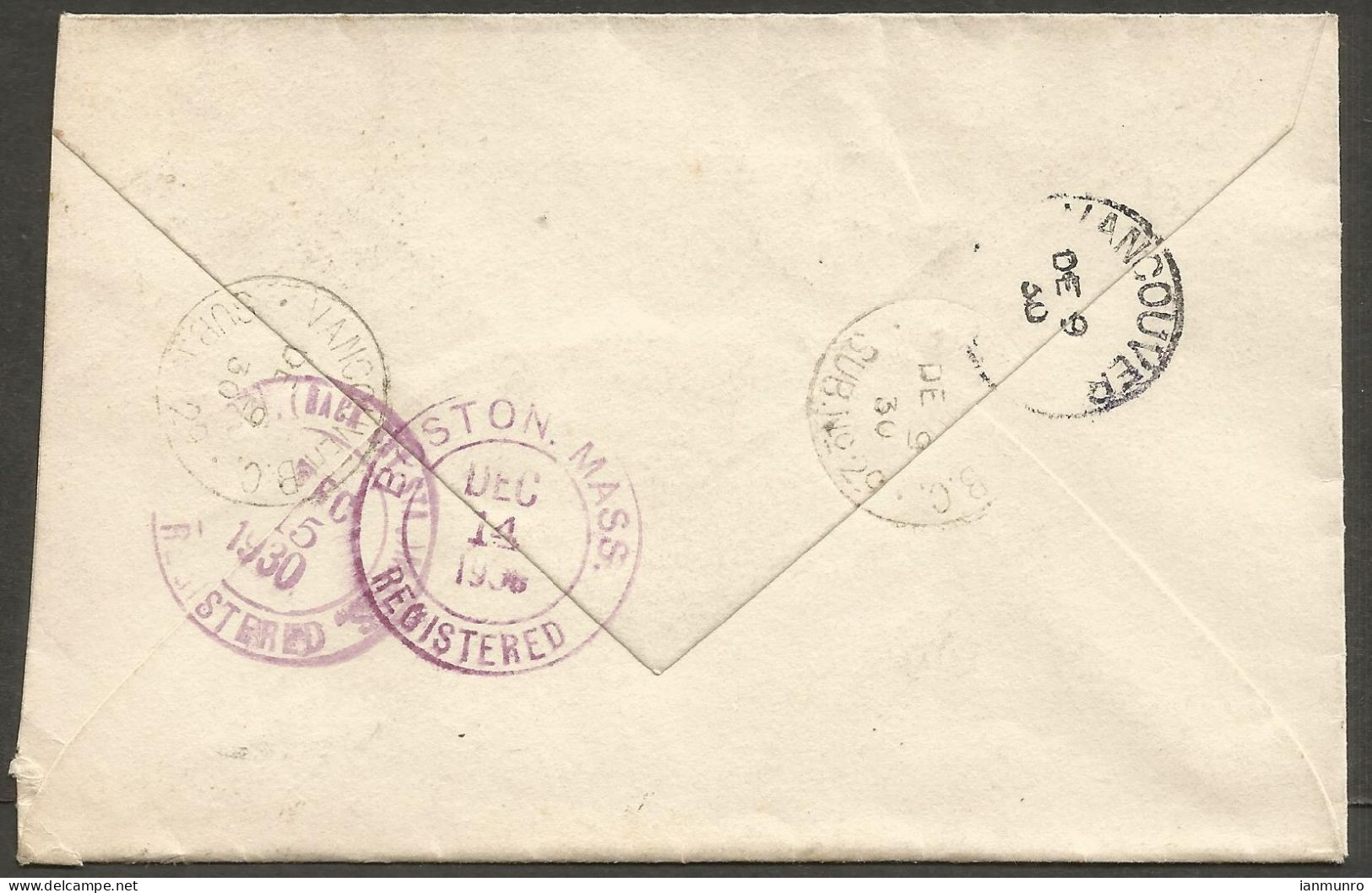 1930 Registered Cover 12c Library/Arch Vancouver Sub No 29 BC To USA - Postal History