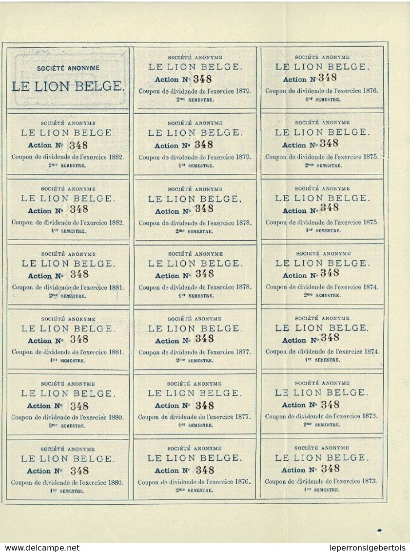 - Lot De 5 Titres De 1873 - Société Anonyme - Le Lion Belge - Service De Navigation De L'Intérieur à  Anvers - Rare - Navigazione