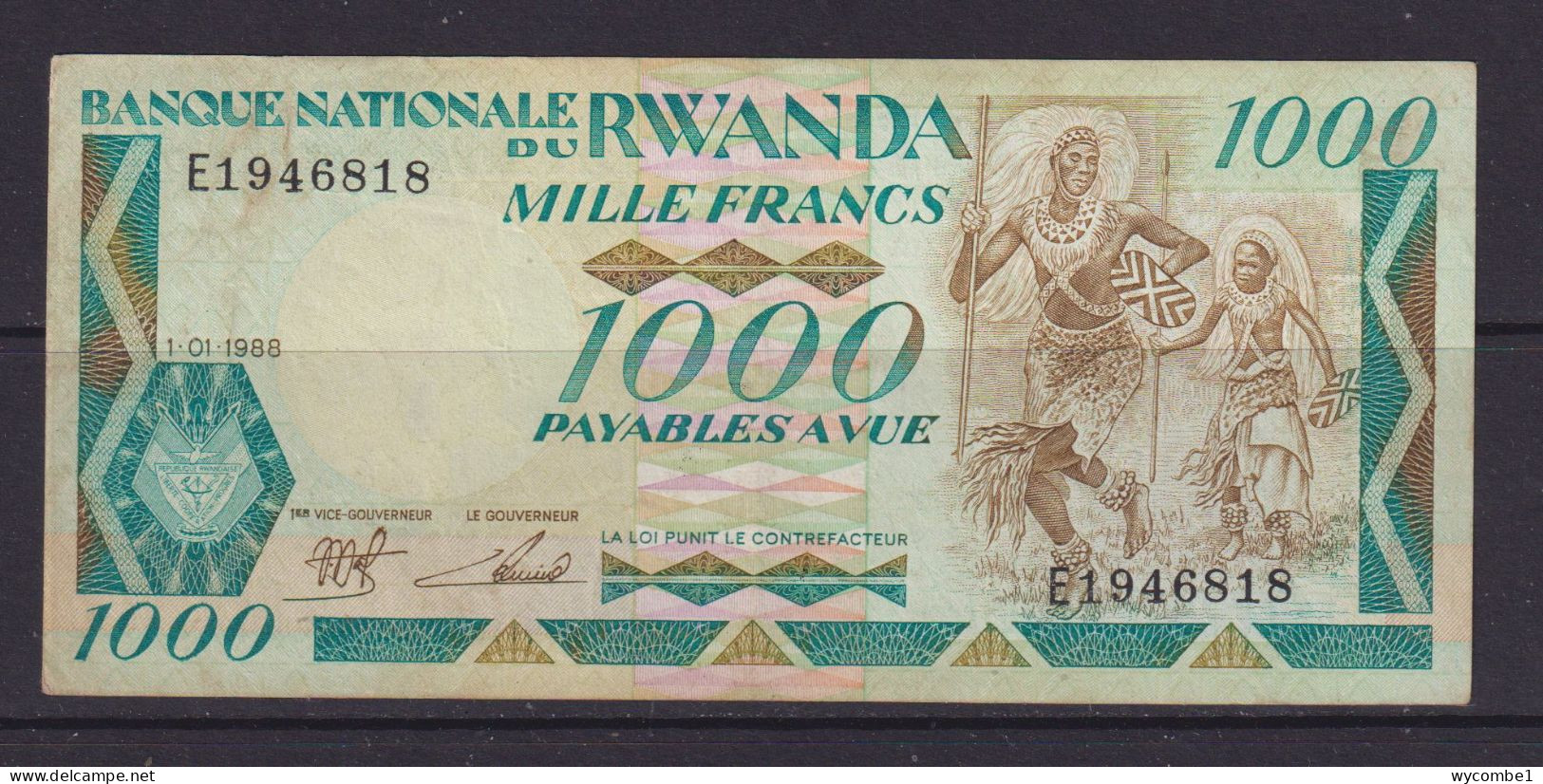 RWANDA - 1988 1000 Francs AUNC/XF Banknote - Rwanda