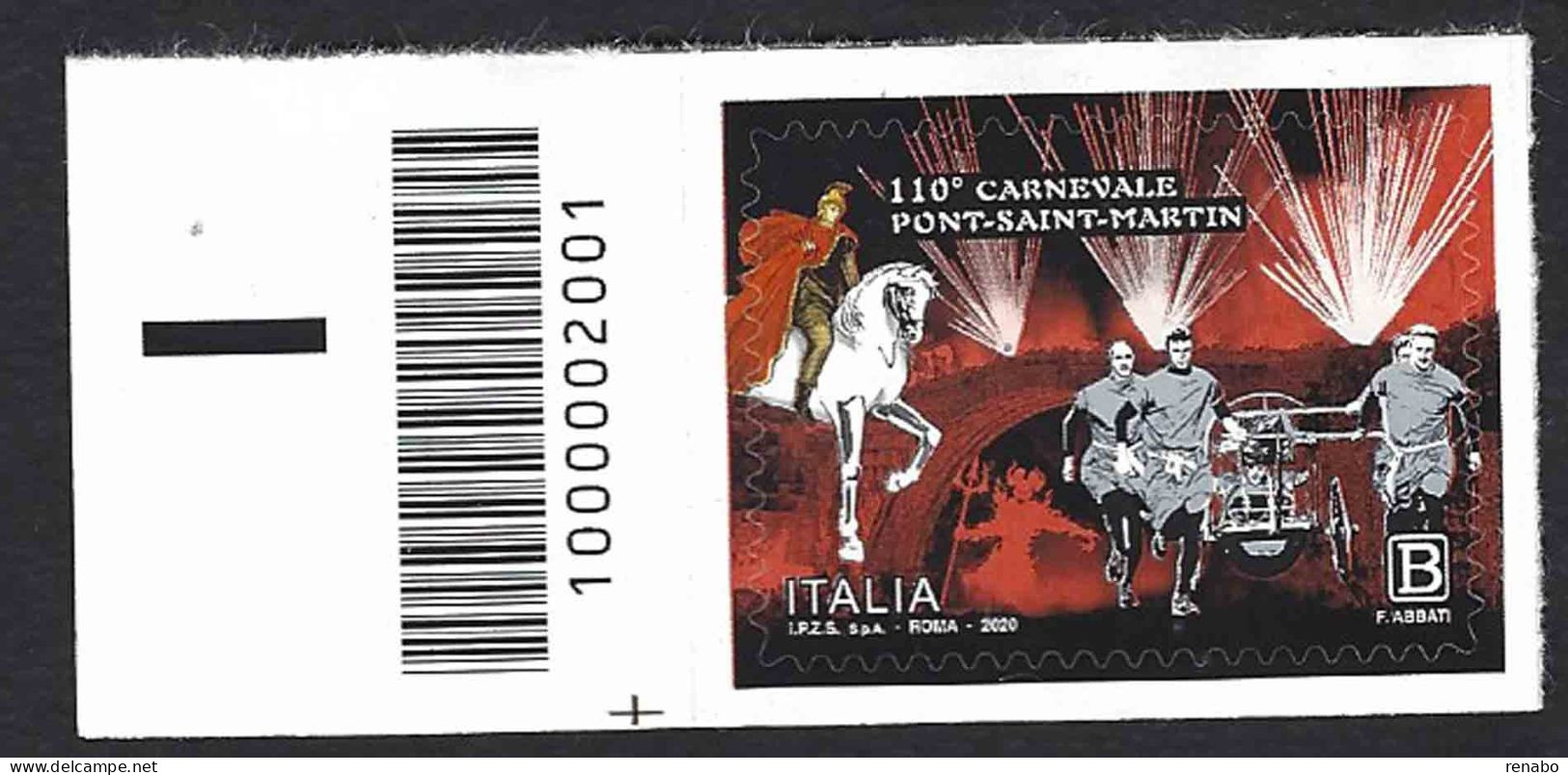 Italia 2020; Carnevale Di Pont – Saint – Martin: Francobollo A Barre Inferiori A Sinistra. - Code-barres