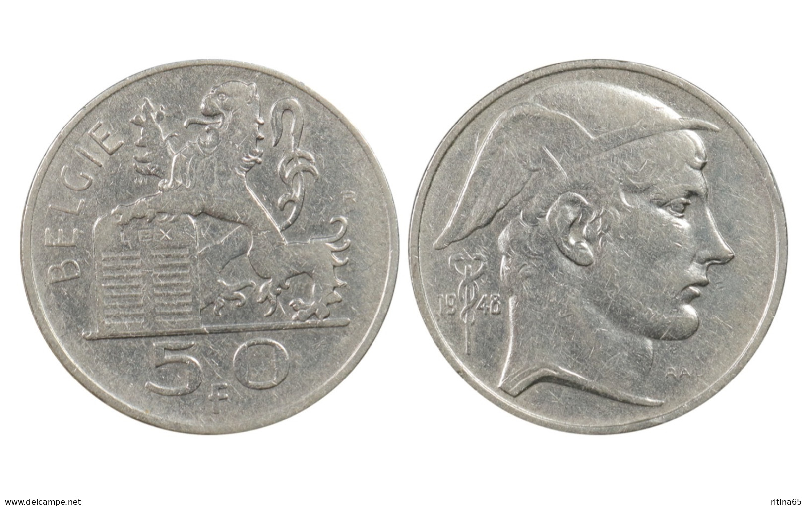 BELGIO !!! 50 FRANCS 1948 BELGIE IN ARGENTO KM# 137 - 50 Francs