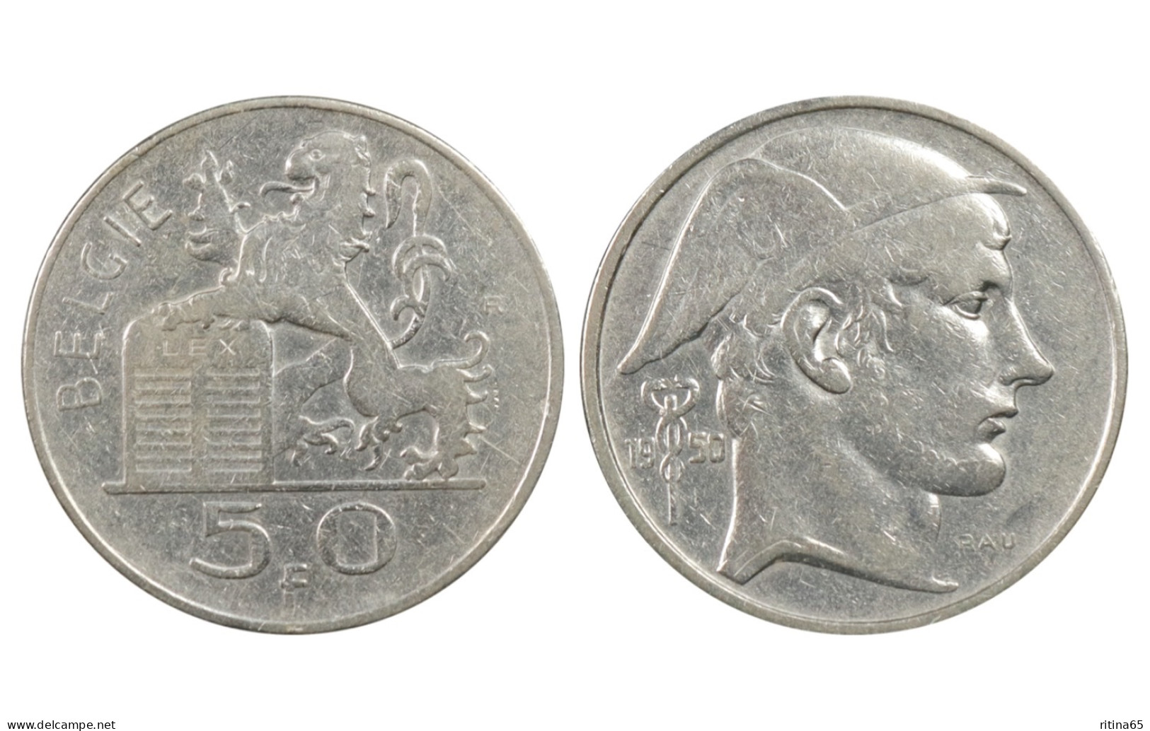 BELGIO !!! 50 FRANCS 1950 BELGIE IN ARGENTO KM# 137 - 50 Franc