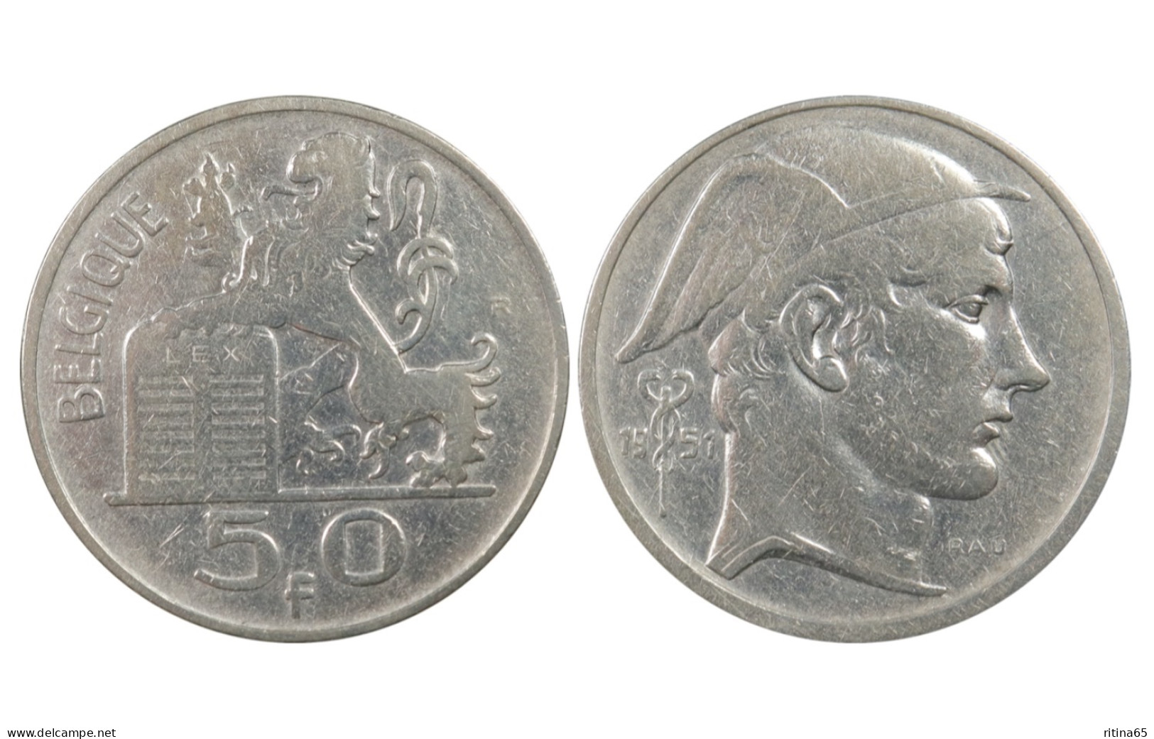 BELGIO !!! 50 FRANCS 1951 BELGIQUE IN ARGENTO KM# 136.1 - 50 Francs