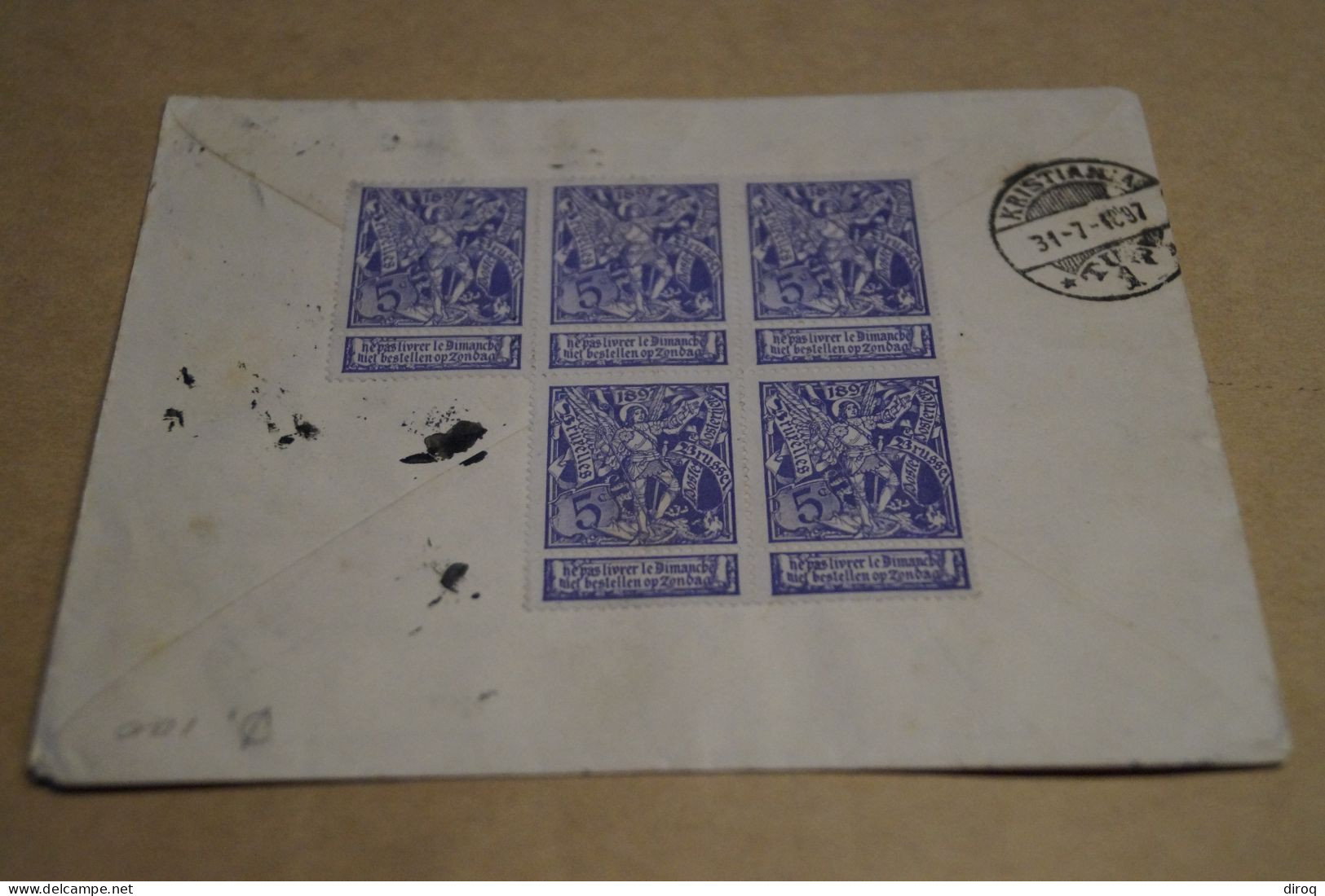 Superbe envoi Belgique Kristiana,envoyé à William P.Ward,8 timbres 1897,magnifiques oblitérations,pour collection