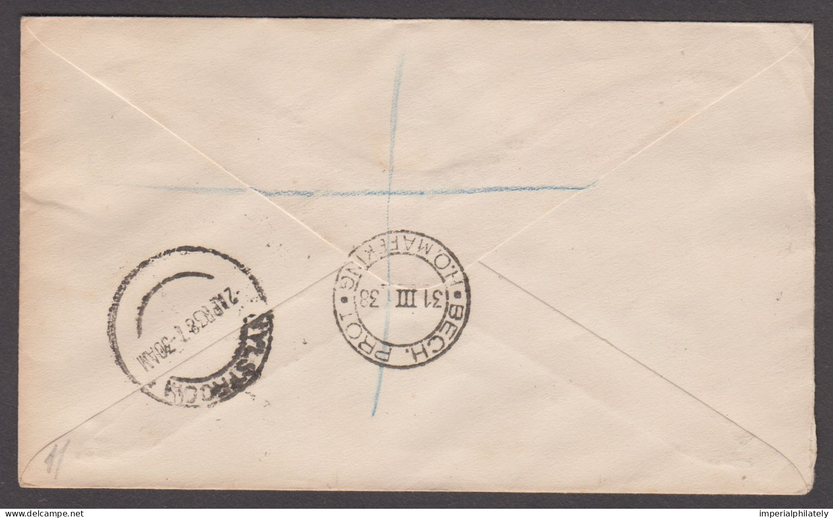Bechuanaland 1938 (Mar 31) "Tamsen" Enveope Sent Registered From Mafeking On The Last Day Of Postal Validity - 1885-1964 Herrschaft Von Bechuanaland