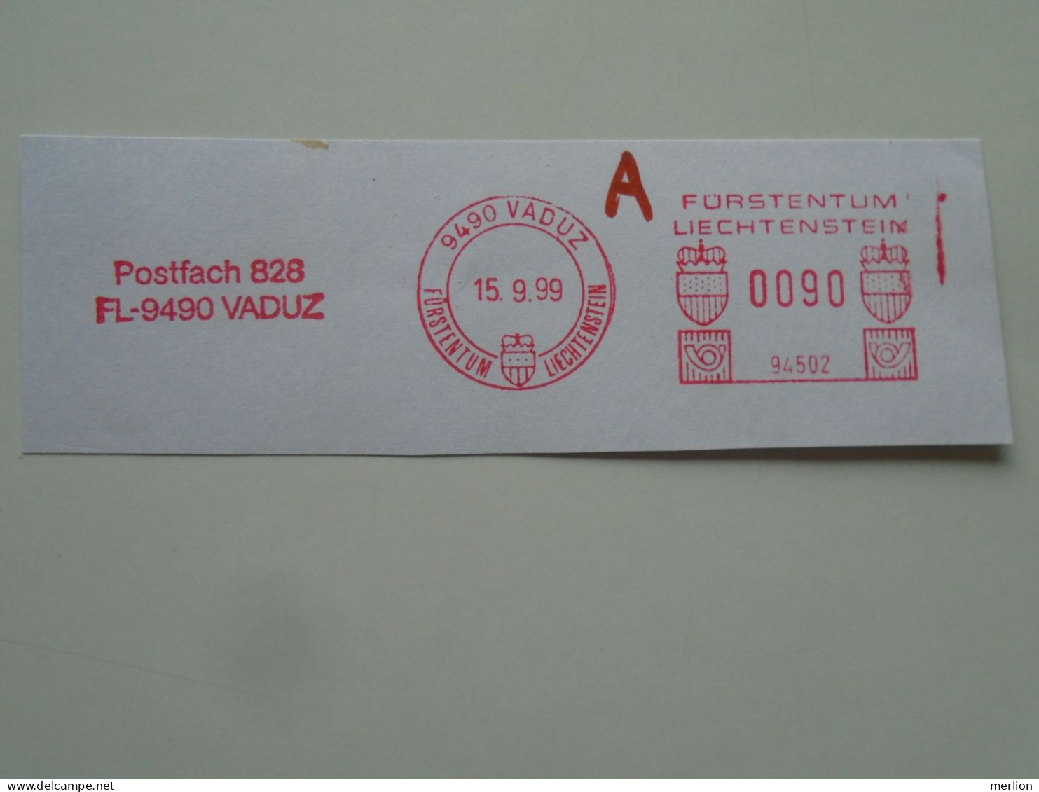 D200518   Red  Meter Stamp  Cut -EMA - Freistempel-  Liechtenstein Vaduz  1999 - Frankeermachines (EMA)