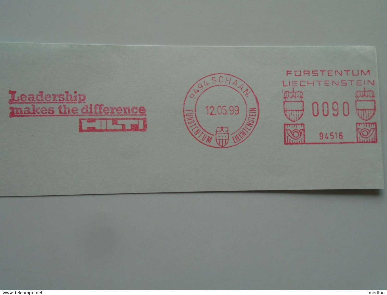 D200520    Red  Meter Stamp  Cut -EMA - Freistempel-  Liechtenstein  SCHAAN   HILTI    1999 - Franking Machines (EMA)