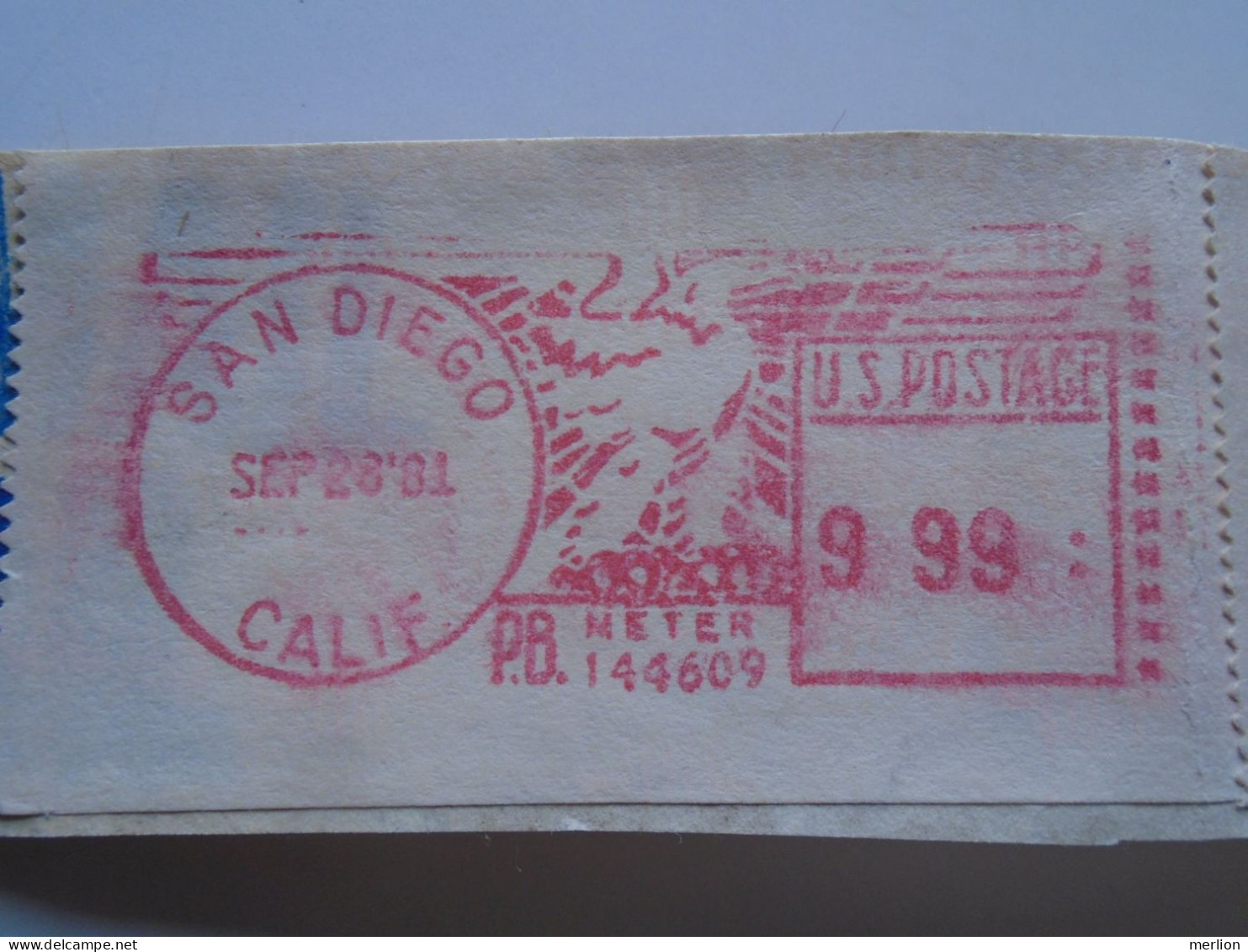 D200522  Red  Meter Stamp  Cut -EMA - Freistempel-  1981 USA  San Diego California - Autres & Non Classés