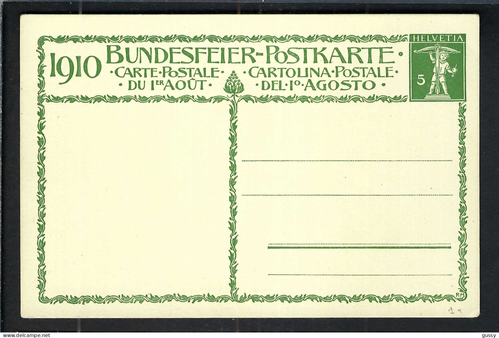 SUISSE Ca.1910: CP Entier De 5c De La Fête Nationale Suisse Neuve - Entiers Postaux