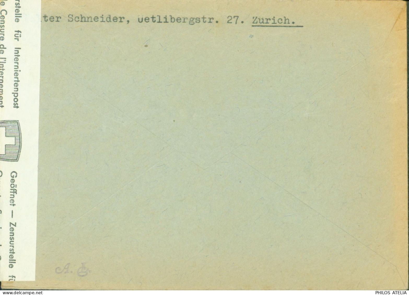 Guerre 40 Suisse Lettre Pour Prisonnier Italien Interné Camp Kriegstetten Zurich 1944 Bande Censure De L'internement - Postmarks