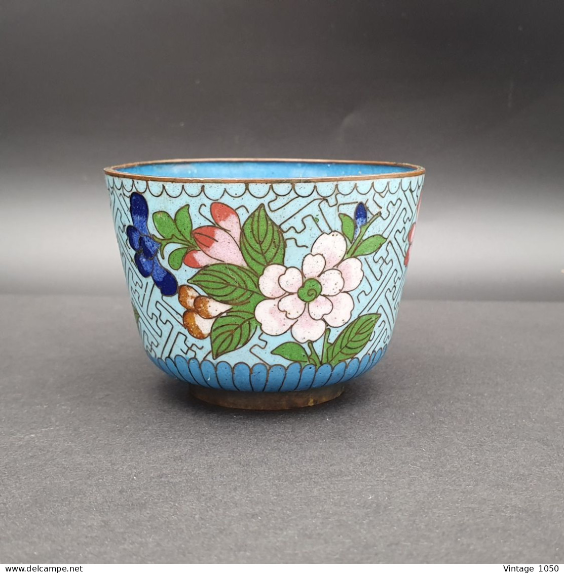 Bol Cloisonné Bleu XVIIIe QIANLONG  Diam 7cm Floral #230720 - Arte Asiático