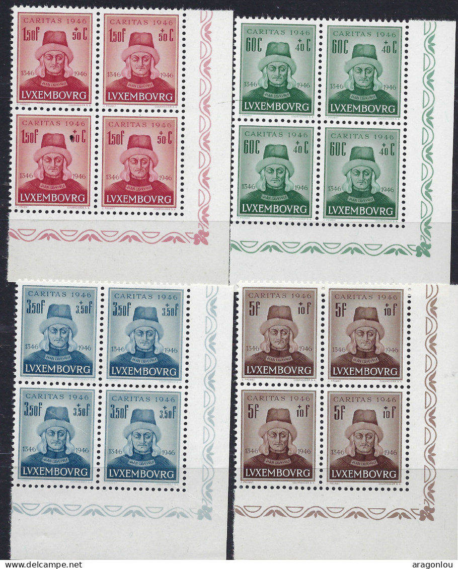 Luxembourg - Luxemburg - Timbres - Blocs à 4   Série  Jean L'Aveugle   Caritas   1946    MNH** - Blocs & Feuillets