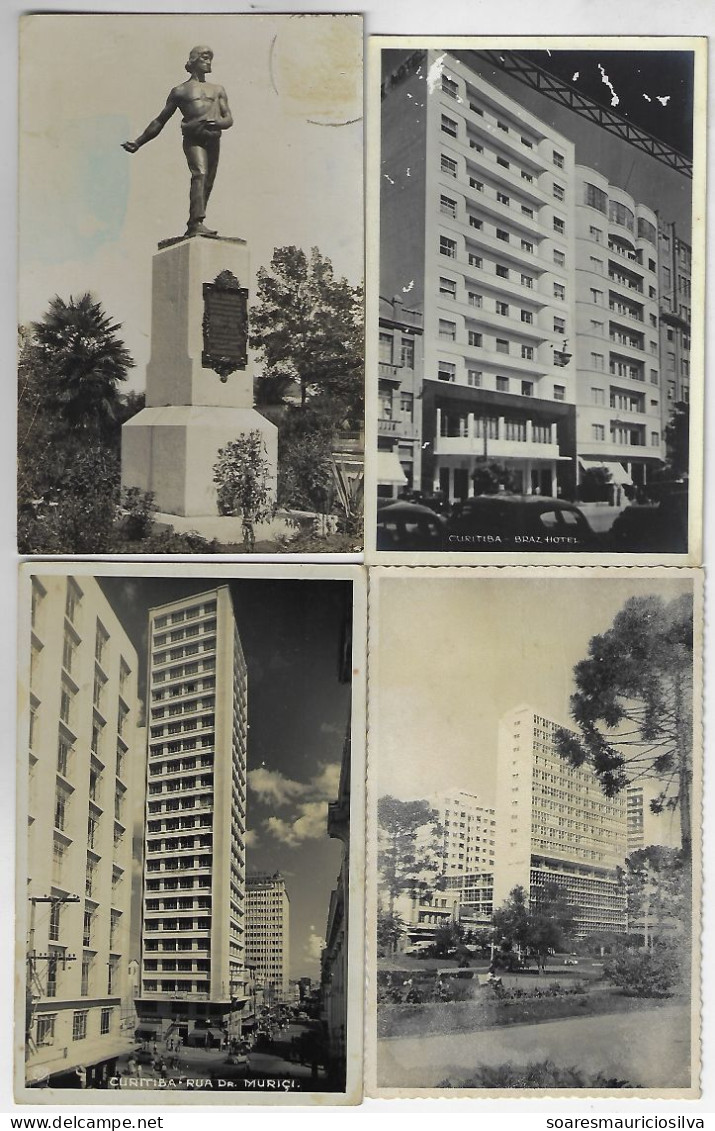 Brazil Paraná 1929/1945 4 Postcard Photo Of Dr. Muriçi Street Braz Hotel The Sower Statue Eufrasio Square In Curitiba - Curitiba