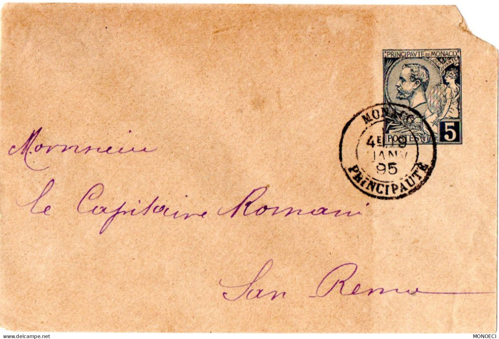 MONACO -- MONTE CARLO -- Entier Postal -- Enveloppe -- Prince Albert 1er -- 5 C. Bleu Sur Bulle 1891 (116 X 76 ) - Entiers Postaux