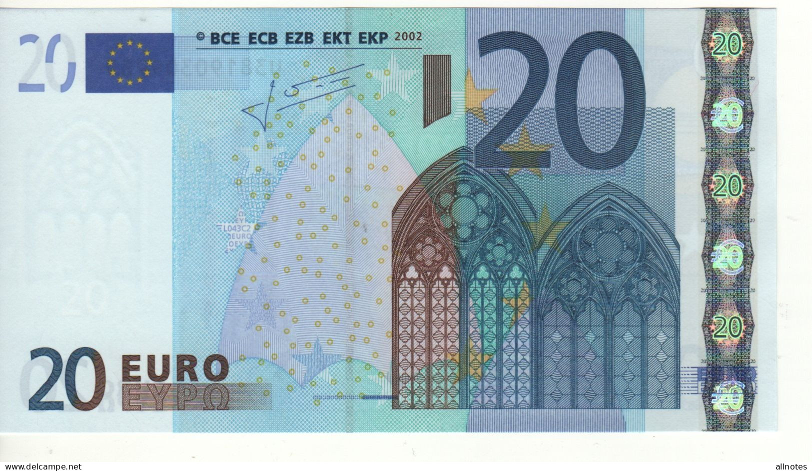 20 EURO  "U"   FRANCIA    Firma Trichet    L 043 C2  Ch. 19  /  FDS - UNC - 20 Euro