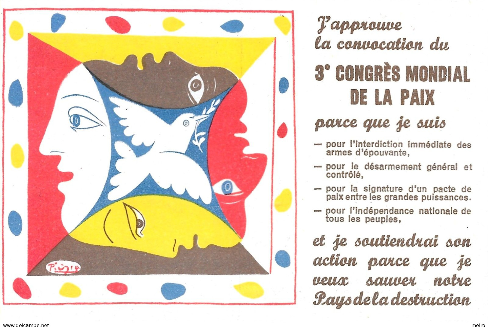 CPA  -Illustrateur Picasso - 3eme Congres Mondial De La Paix . - Picasso