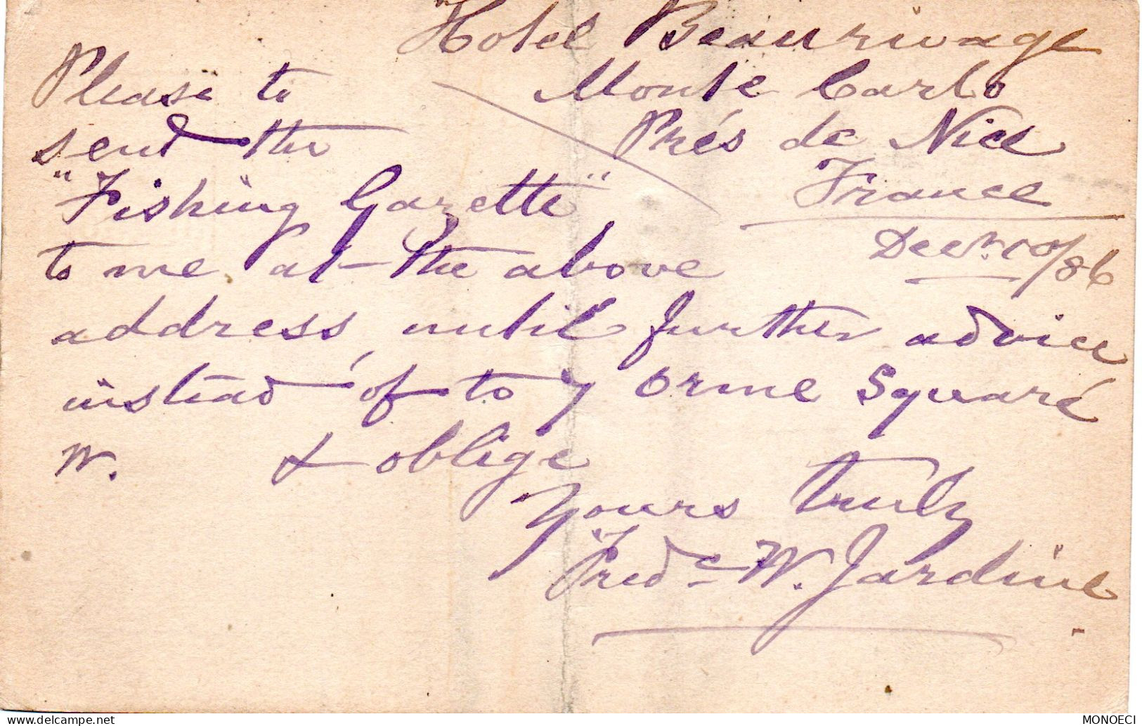 MONACO -- MONTE CARLO -- Entier Postal -- Carte Postale -- Prince Charles III -- 10 C. Brun Sur Lilas (1887) - Entiers Postaux