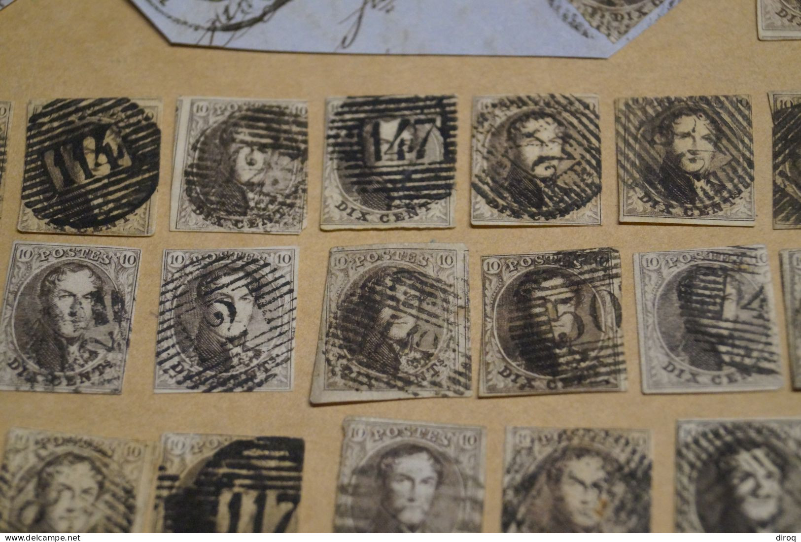 RARE lot de 47 timbres non dentelés,1860-1861,oblitérations de bureau de poste à identifier,timbres