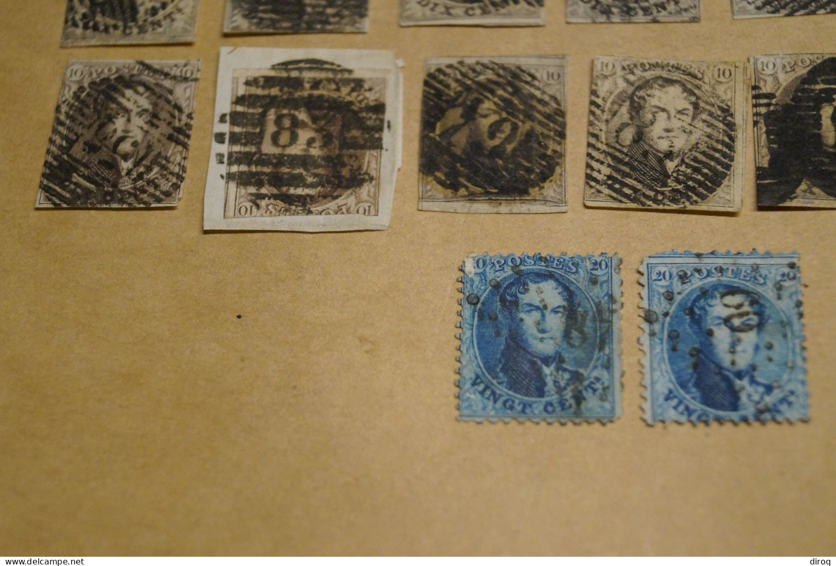 RARE lot de 47 timbres non dentelés,1860-1861,oblitérations de bureau de poste à identifier,timbres