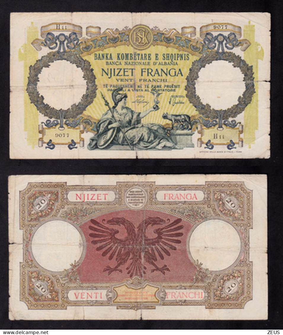 ALBANIA VENTI FRANCHI 1939 PIK 7 MB - Albanien