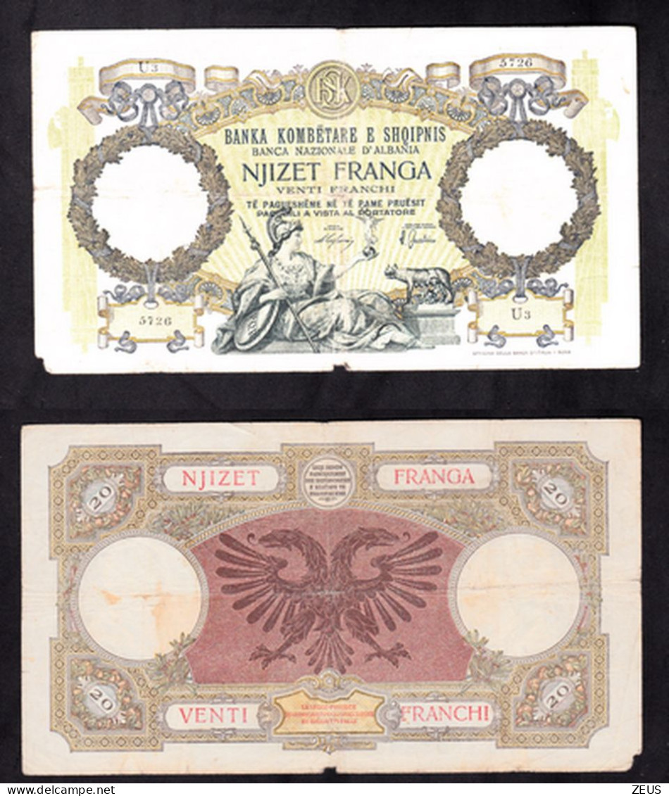 ALBANIA VENTI FRANCHI 1939 PIK 7 MB - Albanie