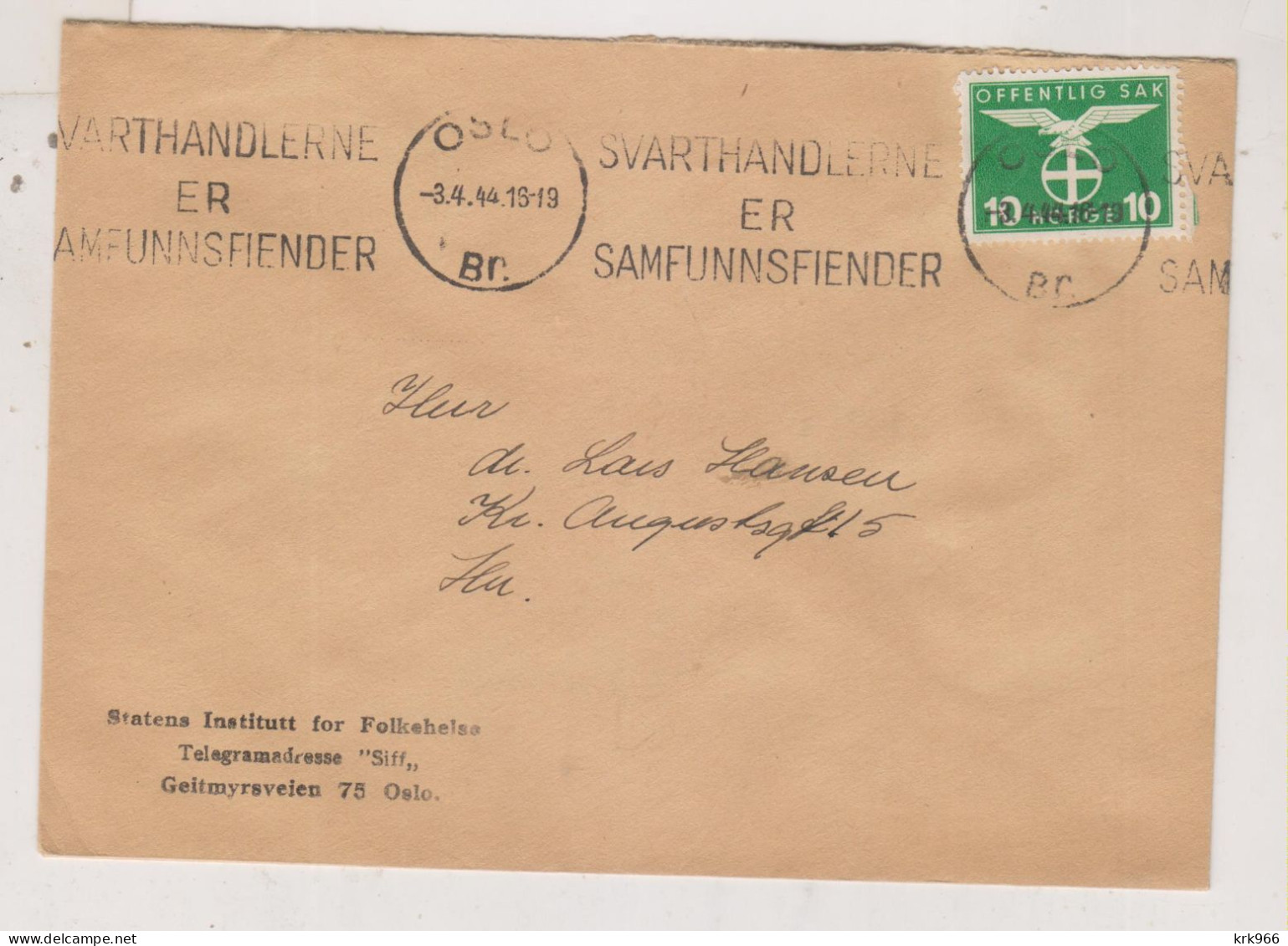 NORWAY 1944 OSLO Nice Cover - Cartas & Documentos