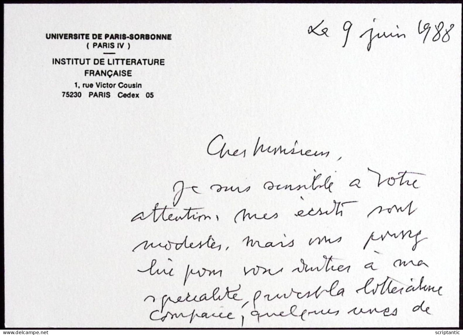 Carte Autographe Charles DEDEYAN (1910-2000) Homme De Lettre - Romaniste - Ecrivains